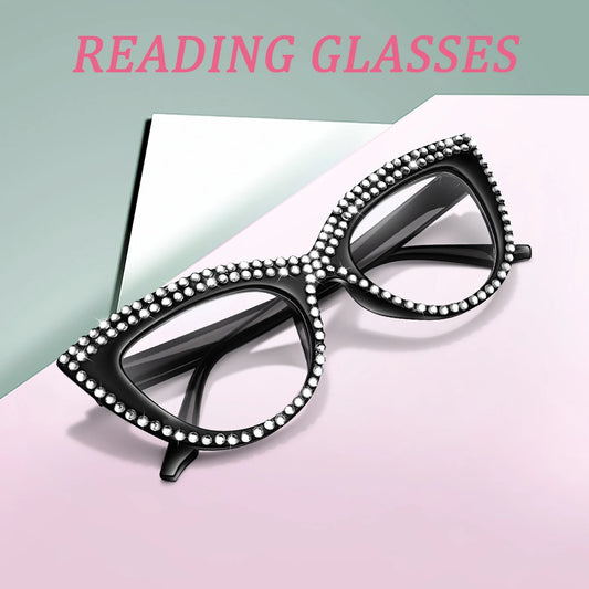 Trendy Reading Glasses for Women Cat Eye Limation Diamond Beautiful Decoration Eyewear for Magazine Readers Surf The Internet