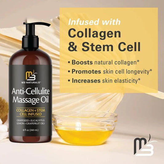 M3 Naturals Anti-Cellulite Massage Oil Grape Seed Oil Eucalyptus Oil Moisturizes Firms Skin Improves The Appearance Of Cellulite